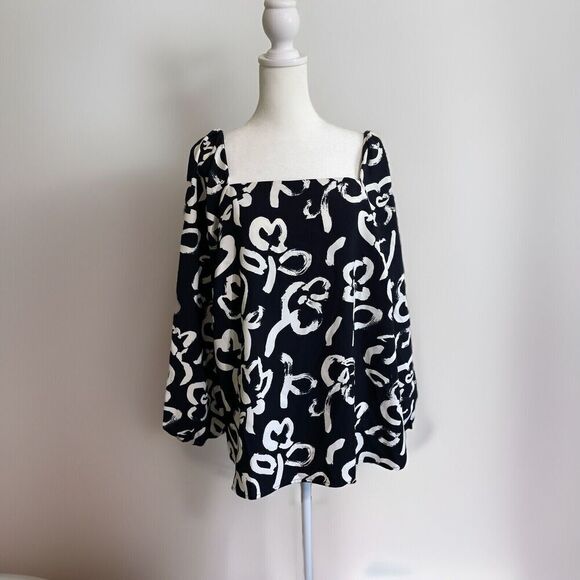 J.CREW Tops - J Crew Plus 18 Career Casual Navy Abstract Square Neck Relaxed Fit 365 Blouse